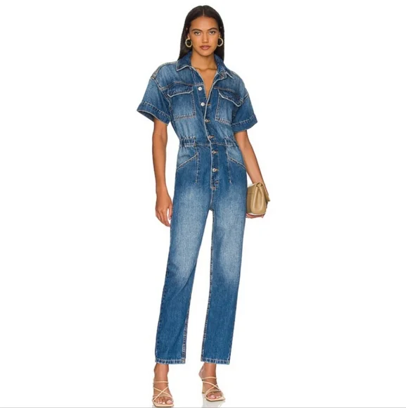 Free people Marci denim coverall jumpsuit in high noon size XS - Picture 1 of 7